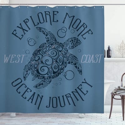 ABAKUHAUS Nautische tatoeage douchegordijn – 175x200 cm – blauwgrijs petrolblauw
