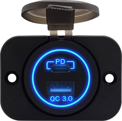 ProRide 12V USB/USB C Stopcontact 2 Poorten - Inbouw - QC3.0 - USB Autolader, Boot en Camper - Complete set - Blauw