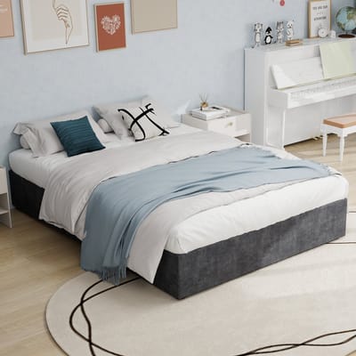 Modern eenvoudig bedframe - 160*200 cm - Grijs - Nederlands fluweel - met gasveer - Moderne slaapkamermeubels - Exclusief hoofdeinde en matras.