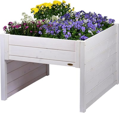 SnelShoppen - Grote garage voor robotmaaier van hout met plantenbak incl. folie - grasmaaier garage 79 x 73 x 56 cm - wit voor tuin en buitengebruik