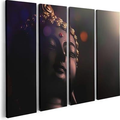 Artaza Canvas Schilderij Vierluik Boeddha Beeld Met Gouden Sierraden - 80x60 - Foto Op Canvas - Canvas Print