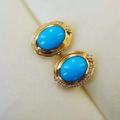 nieuw in retro elegante ovale blauwe oorknopjes Geavanceerde stijl ingelegd met diamanten en turquoise oorbellen voor dames banket sieraden blue