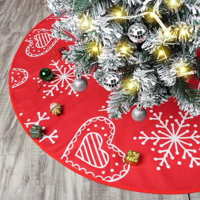 Ronde Kerstboomdeken van 90 cm met Sneeuwvlokpatroon voor Feestdagen en Kerstdecoratie in Rood