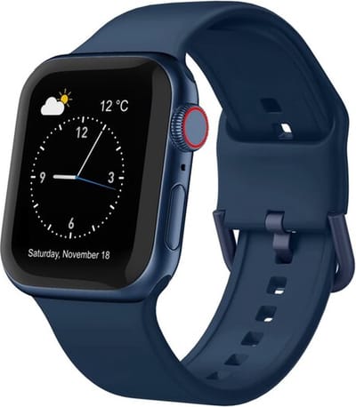 By Qubix - Geschikt voor Apple Watch bandje - Soft siliconen bandje met gespsluiting - Donkerblauw - Geschikt voor Apple Watch 44mm / 45mm / 46mm / 49mm (Ultra 1,2 en 3) - Smartwatch bandje