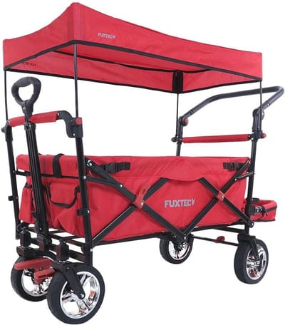 Opvouwbare Bolderkar - Ruime, Duurzame Transportkar met Dubbele Remmen en UV-bescherming voor Kinderen en Outdoor
