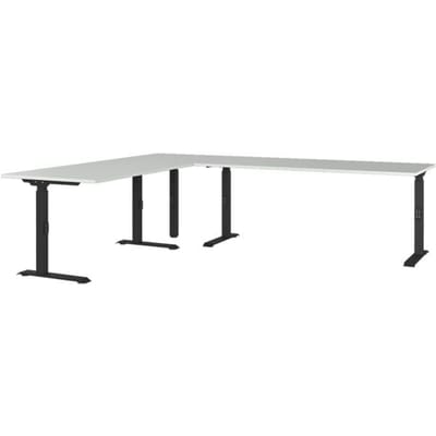 Agenda hoekbureau, mechanisch in hoogte verstelbaar, B 2600 x D 2200 x H 680-910 mm, lichtgrijs/zwart