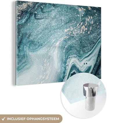 MuchoWow® Glasschilderij 40x30 cm - Schilderij acrylglas - Edelstenen - Blauw - Natuur - Marmer - Abstract - Foto op glas - Schilderijen