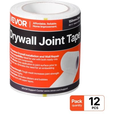 VEVOR Voegband, 150 mm B x 30 m L, 12 rollen, zelfklevende glasvezel gipsplaat reparatietape, textieltape voor reparatie- en vulwerkzaamheden, voor een glad, vlak wandoppervlak