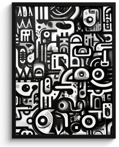 Poster in lijst - Fotolijst 60x80 cm - Posters - Symbolen - Abstract - Grafisch - Zwart - Posterlijst zwart - Decoratie - Wanddecoratie woonkamer - Muurdecoratie slaapkamer
