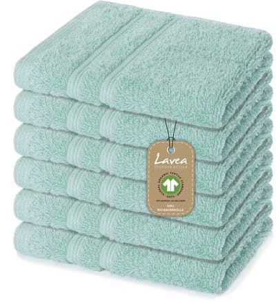 Lavea® 6 Wasdoekjes 30x30 cm van 100% biologisch katoenen badstof, zacht en absorberend, voor thuis, hotel en spa – ook ideaal als gezicht- en handdoekje – IJsblauwgroen