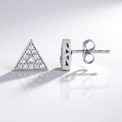Cavill - 925 Sterling Zilveren Oorstekers - Platina Verguld - 24 Cambodjaanse Zirkonia's 0,36 ct - Modern Driehoek Design - Elegante Dames Sieraden