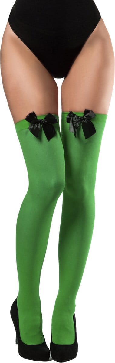 Partychimp Kousen Met Strik Dames Carnavalskleding Dames Carnaval Accessoires Oktoberfest Dames - Polyester - Groen/Zwart - One-size