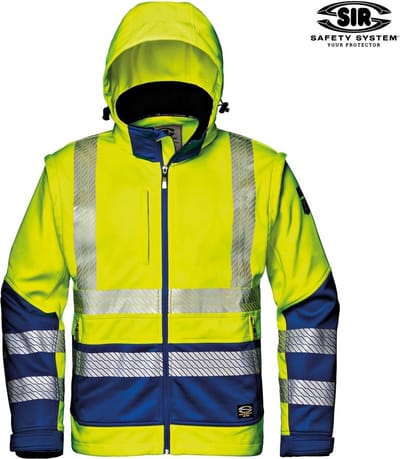 SIR SAFETY STARMAX Hi Vis Reflecterend Softshell Werkjas HEREN Veiligheidsjas Geel Blauw - Winddicht - Afneembare Mouwen - Reflecterende Band