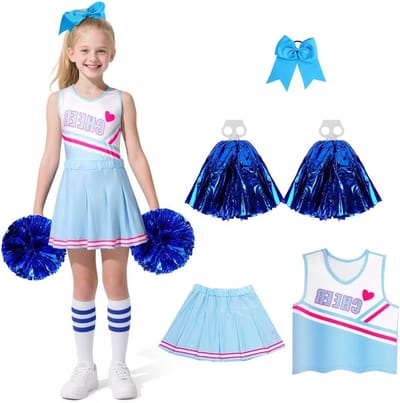 Meisjes Cheerleader Kostuum Set met Rok, Sokken en Haarband - Perfect voor Sportevenementen en Feestjes