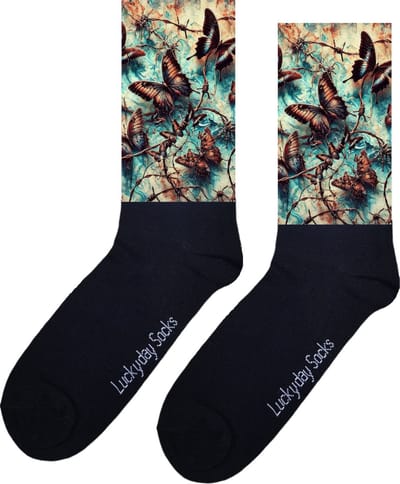 Vlinders - Opkikkertje - Fantasie - Prikkeldraad - Liefde - Blauw - Grappige sokken - Valentijn cadeau - Verjaardag - Geluk - Grappige sokken - Leuke sokken - Vrolijke sokken - Kleur - Kerst sokken - Vaderdag - Moederdag - Socks maken Happy - 37-44