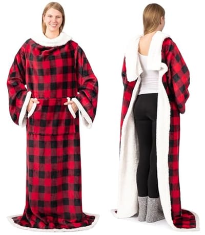 Draagbare fleece deken met mouwen voor volwassenen - comfortabele en warme omslagdeken