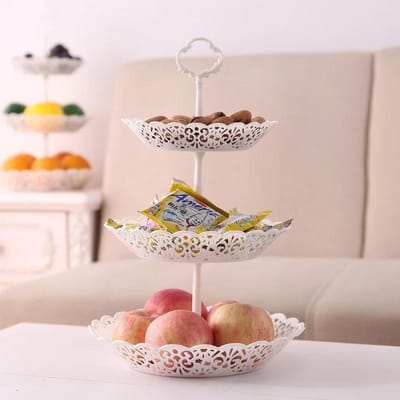 Huishoudelijke Fruitschaal 3-Laags Taartstandaard Display 3-Laags Keuken Fruitkom Stand Snack Fruit Dessertbord Kerst Dessert Houder beige