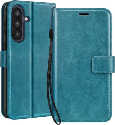 Mayaxess, Hoesje geschikt voor Galaxy A57 - Wallet Case met Koord & Stand, Turquoise