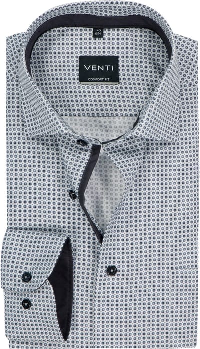 VENTI CASA MODA comfort fit overhemd - popeline - wit met zwart en grijs dessin - Strijkvriendelijk - Boordmaat: 40 (EU maat: M)