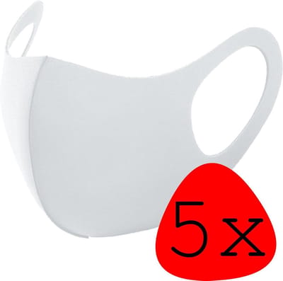Wasbaar Mondkapje Wit Wasbaar Mondmasker Elastisch Mondkapjes - 5 stuks