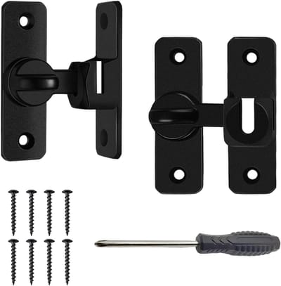 Set van 2 Deurbeveiliging met 90/180° Bout en Schroevendraaier - Veiligheidsloten voor Schuifdeuren, Tuindeuren en Garagedeuren (Zwart)
