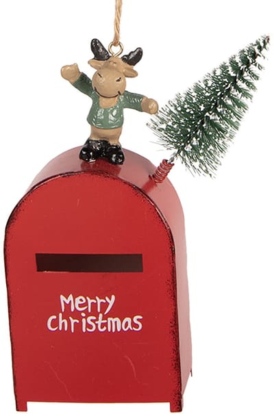 Clayre & Eef Kersthanger Brievenbus 6x3x14 cm Rood Kunststof