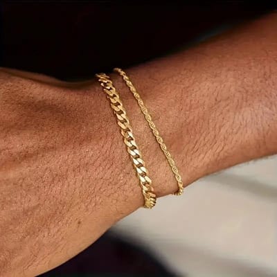 1 stuks Heren Minimalistisch & Sportief Gedraaid Touw Ketting Armband Gemaakt van 18K Verguld Roestvrij Staal, Geschikt voor Hip-Hop & Streetdance Kleding one-size goud