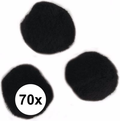 Rayher hobby Knutselen pompons - 70x stuks - Dia 7 mm - zwart - kleine ronde vormen