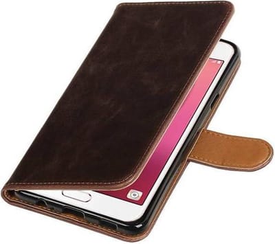 Zakelijke Book Case Telefoonhoesje Geschikt voor de Samsung Galaxy C7 - Portemonnee Hoesje - Pasjeshouder Wallet Case - Mocca