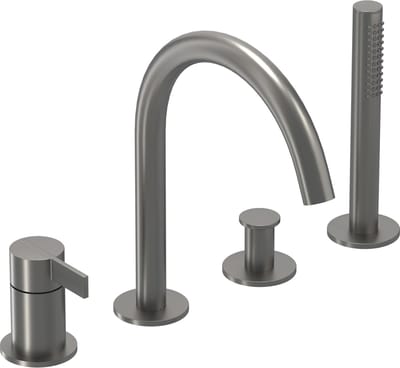 IVY Pact Badrandcombinatie 4-Gats Mengkraan met Draaibare Uitloop en Uittrekbare Handdouche - Geborsteld Metal Black PVD