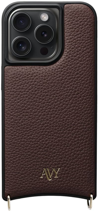 AVY Leren Hoesje | Geschikt voor Apple iPhone 15 Pro | Compatibel met MagSafe | Leather Case | Back Cover | Haakjes voor koord | Chocolate
