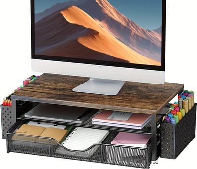 Ergonomische Monitorhouder met Penhouders, Lades en Desk Organizer voor Laptop en Bureauaccessoires