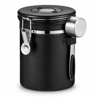 My Green Deal – RVS Koffie Bewaarbus 1,8L Zwart – Koffie Bewaarpot – Koffieblik – Luchtdichte Koffie Bewaarbus – Met Versheidsventiel