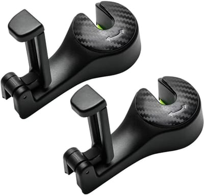 Daity 2-Pack - Auto Hoofdsteun Haakjes - 2-in-1 autostoelhaak - met telefoonhouder - Organizer Haken - Geschikt voor universele voertuigen (zwart)