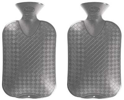 Warmwater kruik - 2x - grijs - geribbeld - 2 liter - bedkruik