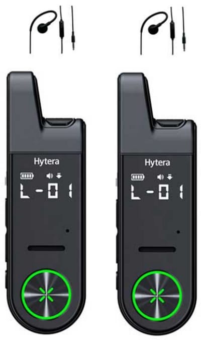 Set van 2 Hytera S1 mini LF portofoon vergunningvrij PMR446 met G-shape oortje