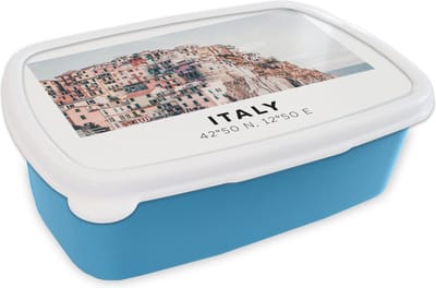 Broodtrommel Blauw - Lunchbox - Brooddoos - Cinque Terre - Italië - Amalfi - Zee - 18x12x6 cm - Kinderen - Jongen