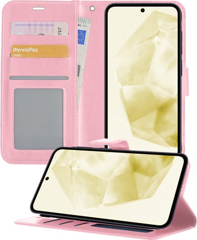 Hoesje - Met Pasjeshouder - Geschikt voor Samsung Galaxy A35 - Luxe Bookcase Portemonee - Flip Case - Kunstleer Book Case - Flipcase - Book Cover - Walletcase - Portemonneehoes - Telefoonhoesjes - Lichtroze