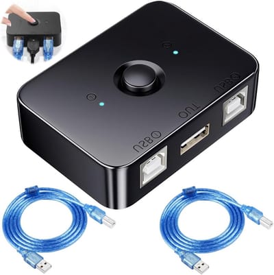 Set van 3 Printers met USB 2.0, Handmatige Schakelaar en LED Licht, Inclusief 2 Printerkabels voor Twee Computers