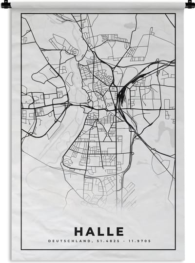 Wandkleed - Wanddoek - Stadskaart - Halle - Plattegrond - Kaart - 120x180 cm - Wandtapijt