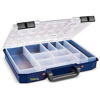 Raaco CarryLite 55 4x8-10 assortimentskoffer, met 10 inzetstukken, B 337 x D 278 x H 57 mm, gemaakt van polycarbonaat/polypropeen, transparant/blauw