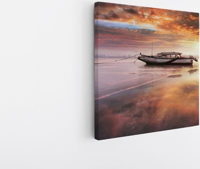 Saammp Canvas Schilderij - Boot in zonsondergang - Abstract - 20x20 - Foto op canvas - Wanddecoratie - Muurdecoratie Woonkamer - Slaapkamer decoratie - Canvas Print