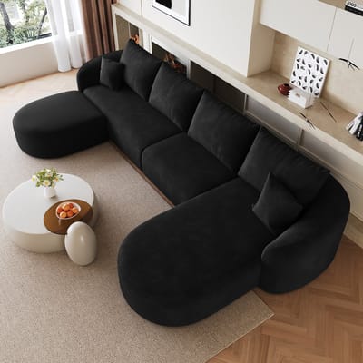 MIVRAY U-Bank 336 cm - Modulbank Zonder Montage Voor Woonkamer en Slaapkamer - Zachte Stoffen Bekleding - Zwart