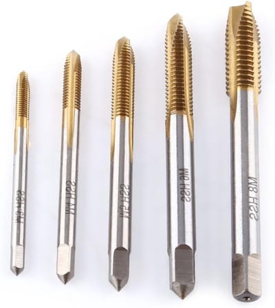 Set van 5 Rechte Fluit Tappen Assortiment M3, M4, M5, M6, M8 in HSS Staal voor Draadbewerking en Tappen Gereedschap