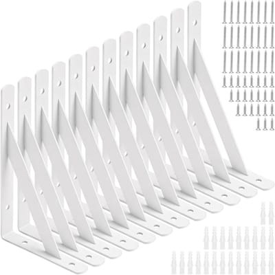 Set van 12 stevige driehoekige plankbeugels voor wandmontage, ideaal voor showplanken in keuken en slaapkamer, 6 inch formaat