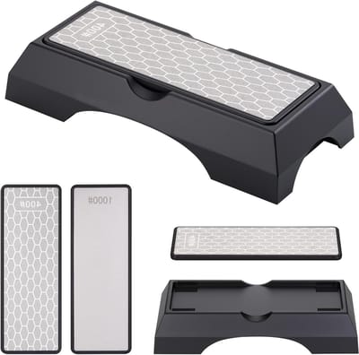 Dubbelzijdige diamant slijpsteen 400/1000 voor messen, beitels en scharen met antislip basis en duurzame kwaliteit