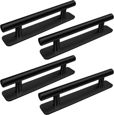 SnelShoppen - Set van 4 Zelfklevende Meubelhandgrepen RVS Kastgrepen Zonder Boren Deurgrepen Lades voor Keuken, Balkon, Venster, 148mm Zwart