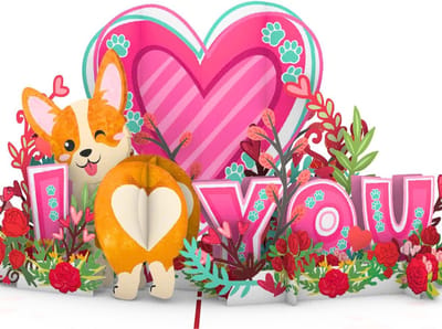 Grappige Corgi Pop-Up Moederdagkaart 15x20 cm voor Moeder Vrouw Dochter Zus Oma met Envelop