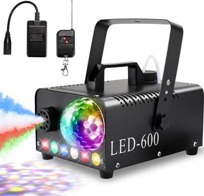 Rookmachine met Discobal, 600W 5000 CFM Smoke, 6 LED RGB Fog Machine, Mistmachine Mini met Automatische Sproeifunctie, voor Halloween, Kerstmis, DJ, Discofeestjes