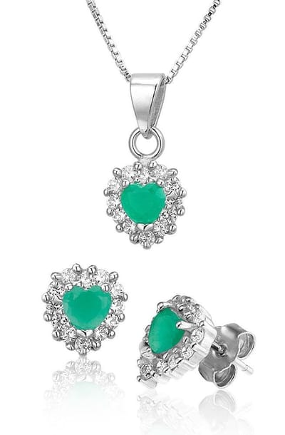 Montebello Ketting Musa - 925 Zilver Gerhod. - Hart - ∅15mm - 45cm + Oorbellen